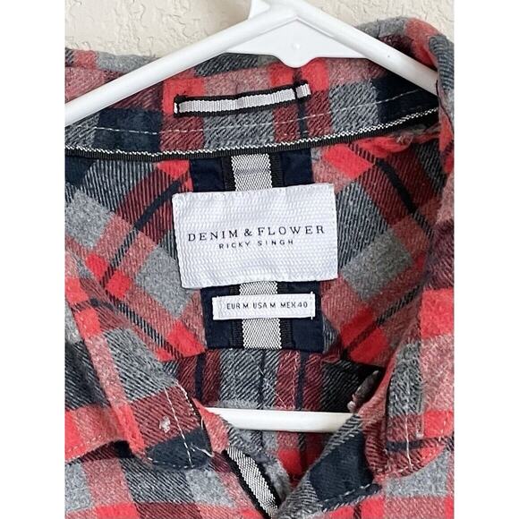 Denim & Flower Mens Medium Red 100% Cotton Flannel Button Up Shirt Preowned - Picture 5 of 10